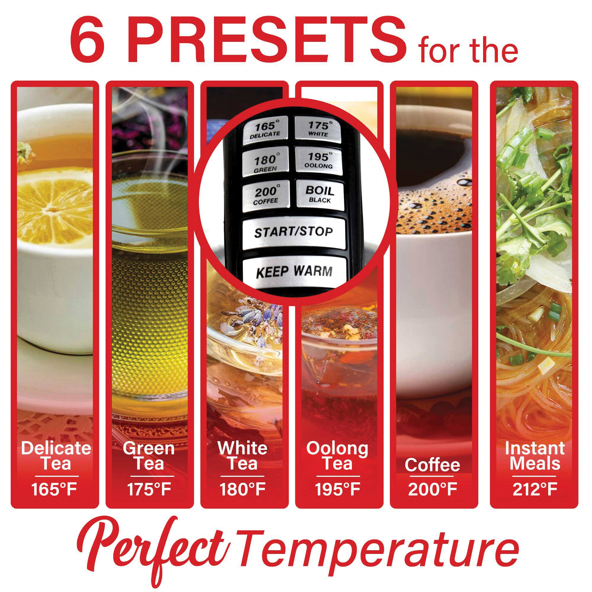 Brentwood 1.79qt. Cordless Digital Glass Electric Kettle with 6 Precise Temperature Presets and Swivel Base